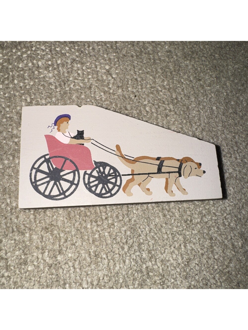 Cat's Meow DOG CART Wooden Shelf Sitter Signed Faline 1994